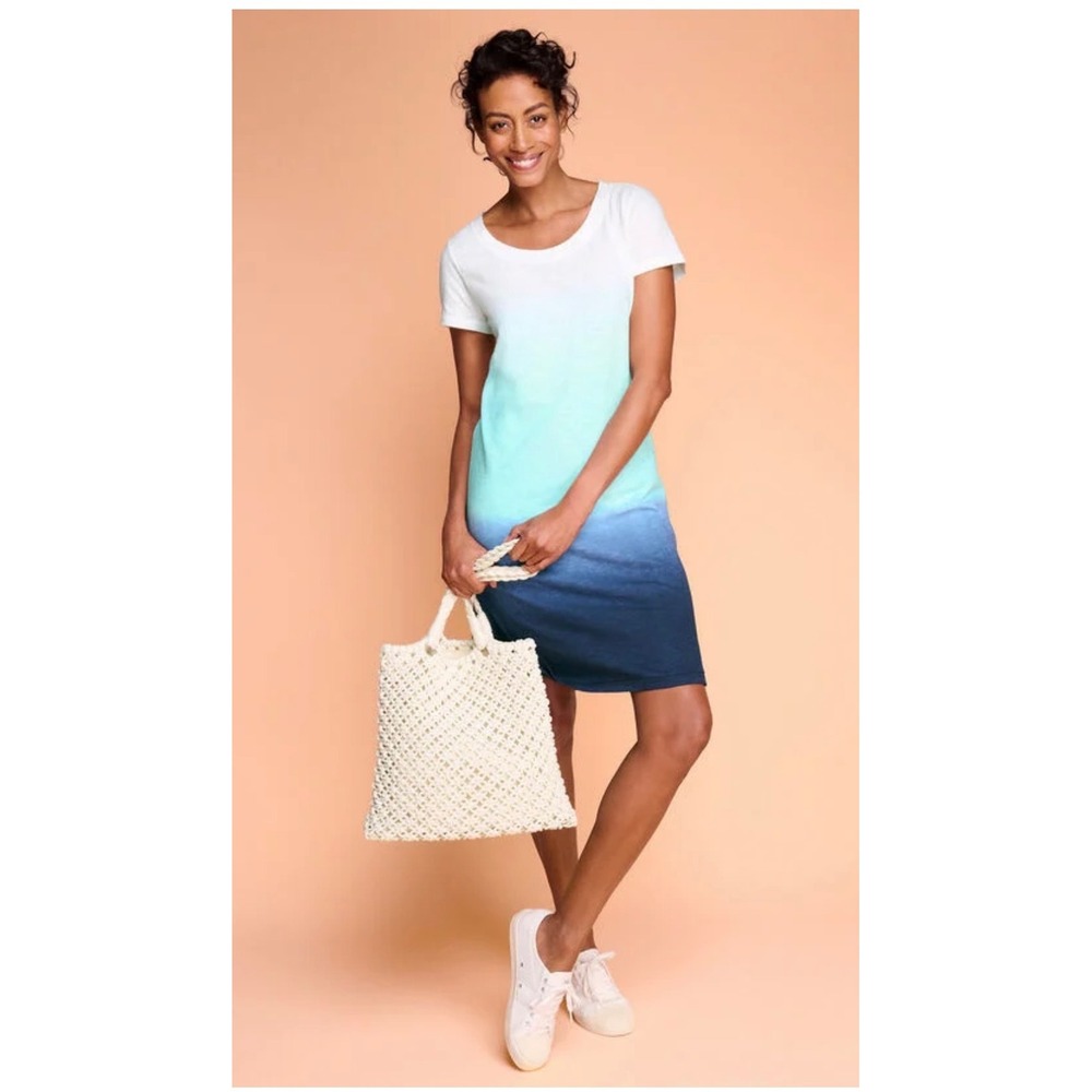 T by Talbots Dress Size Small‎ Petite Blue White Supersoft T Shirt Dress 💙🤍💙